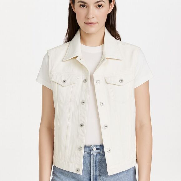 Each x Other White Denim Fringe Vest Size Medium - Picture 1 of 9